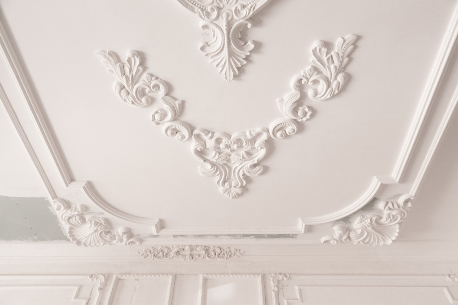 Ornamental plaster ceiling mouldings with floral scrolls